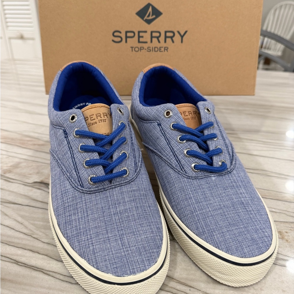 Sperry Halyard CVO Chambray Blue Sneakers Men’s Canvas Lace-Up Casual Shoes